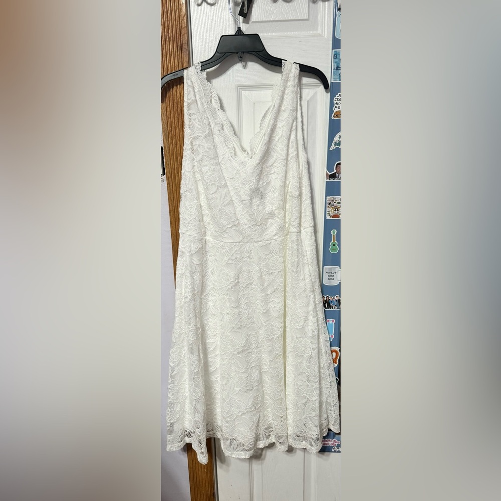 White knee length lace dress